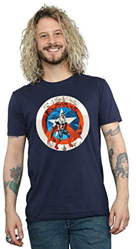 Marvel Men's Captain America Sam Wilson Shield T-Shirt Navy Blue Large