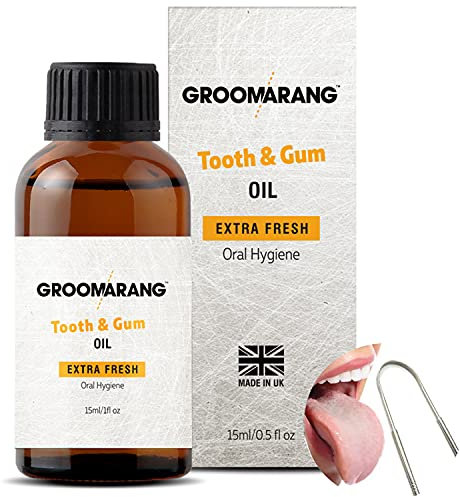 Groomarang Gum Oil - Hergestellt aus 100% reinen botanischen Ölen (extra stark) 15ml inklusive Zungenschaber aus Edelstahl