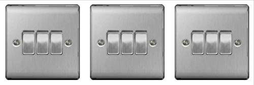 BG Nexus NBS43 Light Switch 3 Gang 2 Way 10 Amp Brushed Steel (Pack of 3)