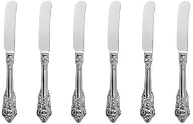 WULUN Silber Besteck-Set Barock, Antik Look, aus 18/10 Edelstahl Spiegelpolierte, ideal für Haus, Küche, Restaurant, Hochzeit, Partys, Nachmittagstee, Buttermesser 6-teiliges, Länge 17cm