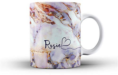Personalised Marble Glitter Flowing Name with Heart Ceramic Mug - 6. Colourful Purple Marble Swirl Name