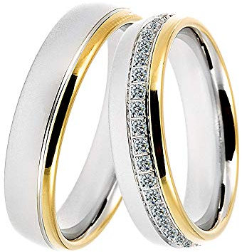 DOOSTI Partnerring/Trauring/Freundschaftsring - SI-33-DH BICOLOR 925/- Silber Ring - Damen und Herren Variante - Mit Gratis Wunschgravur (Ring ohne Zirkonia, 64)