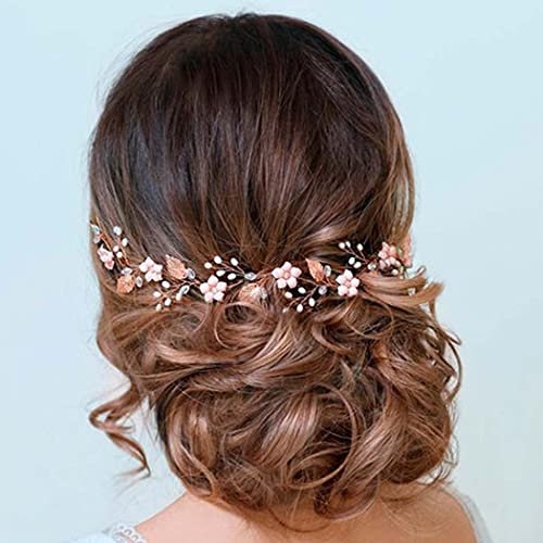 Runmi Blume Haar Rebe Gold Braut Haarschmuck Perle Hochzeit Stirnbänder Kristall Braut Headpiece für Frauen und Mädchen