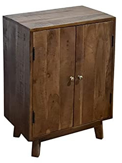 SAM Sideboard Nagar 5, Akazienholz massiv & nussbaumfarben, Kommode mit Zwei Holztüren & einem Einlegeboden, 60 x 35 x 75 cm, Used-Look