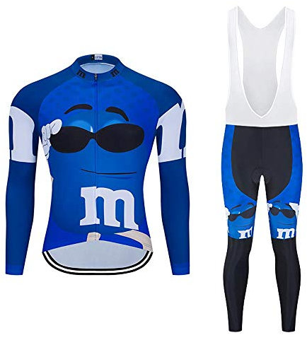 Radtrikot Set Herren Fahrradtrikot, Langarm Set mit 20D-Gel-gepolsterten Langarm Trägerhose Radhose, Atmungsaktiv Elastische Schnell Trocknend Fahrradbekleidung Set für Radfahren MTB
