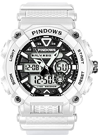 PINDOWS Relojes Hombre Relojes Digital Hombre Analógico Digital Relojes Deportivo Reloj Adolescent con Impermeable Luz Alarma Dual-Time Cronómetro Timer Multifuncional Reloje