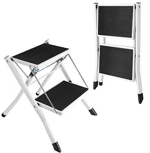 Escabeau 2 Marches Pliant Tabouret Acier Escabeau Pliable 2 Marches Échelle pour Cuisine