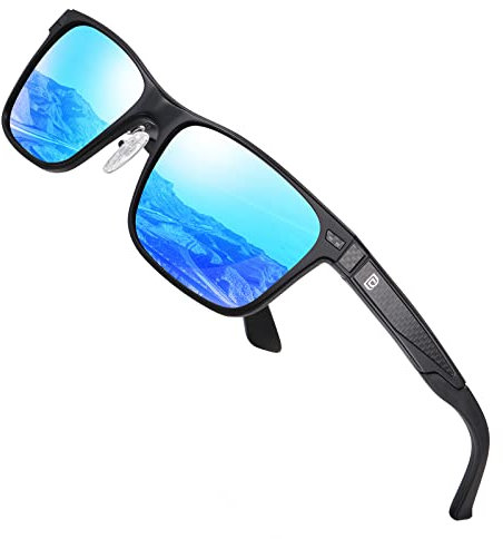 DUCO Polarisierte Sonnenbrille für Herren Vintage Aluminium-Rahmen Retro Sport Sonnenbrillen 100% UV-Schutz 8207 (Schwarzer Rahmen,Revo Blau Linse)