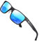 DUCO Polarisierte Sonnenbrille für Herren Vintage Aluminium-Rahmen Retro Sport Sonnenbrillen 100% UV-Schutz 8207 (Schwarzer Rahmen,Revo Blau Linse)