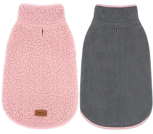 cyeollo Cappotto per cani Sherpa Giacca reversibile in pile a collo alto Maglione Gilet spesso Giacche per cani invernali Vestiti caldi Cappotti per cani di piccola taglia Abbigliamento rosa