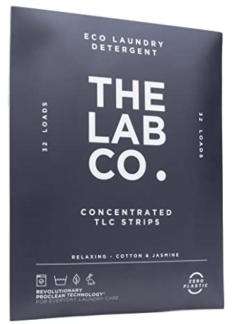 The Lab Co. Laundry Detergent Strips Sheets Eco Ultra-Concentrated Non-Bio Relaxing Fragrance Cotton & Jasmine for Hand and Machine Washing. Up to 32 Loads
