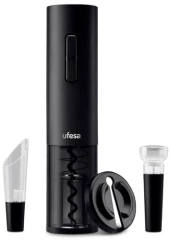Ufesa EasyOpen Set Tire-bouchon électrique, Décanteur, Ouvre-Bouteille, Bouchon sous vide, Coupe-capsules et Base d'appui, USB, Lumière LED