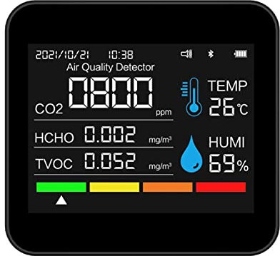 9 in 1 C02 Meter PM2.5 PM10 HCHO TVOC Multifunctional Air Quality Detector Carbon Dioxide Formaldehyde Monitor LCD Large Screen Display Home Office