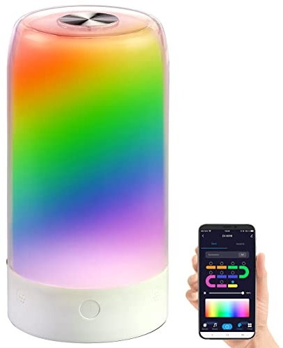 Luminea Home Control Nachttischlampen Kinder: Smarte Stimmungsleuchte mit RGB-IC-LEDs, 15 Modi, WLAN, App, weiß (Touch-Lampe LED, Kinderzimmerleuchte, Kabellose Stehlampe)