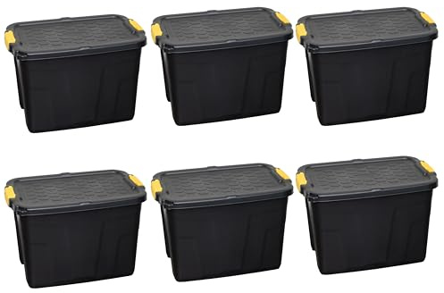 Samuel ALEXANDER 60L Heavy Duty Lockable & Stackable Storage Tub Chest with Clips (6)
