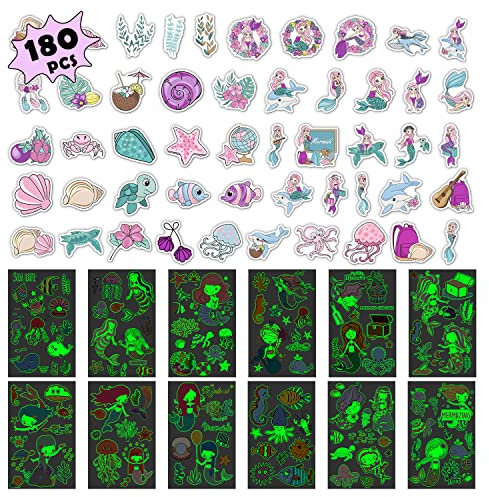 Leesgel Meerjungfrau Party Mitgebsel mit 12 Blätter Leuchtende Meerjungfrau Tattoo Kinder & 50pcs Meerjungfrau Sticker Kinder Meerjungfrau Geburtstag Deko Kindergeburtstag Mädchen Geschenke Party Deko