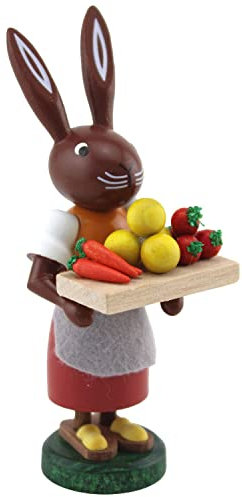 Thomas Preißler | Osterhasenfigur Osterhase Osterhäsin Hase | Höhe 10 cm | erzgebirgische Volkskunst | Osterfigur Osterdeko aus Holz | Häsin Gemüsehändlerin