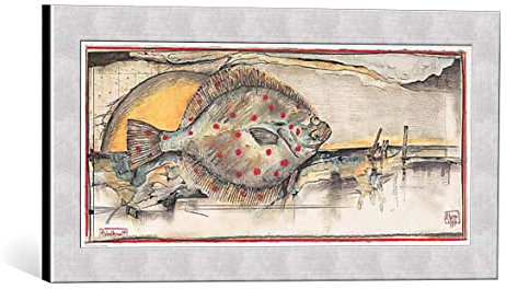 kunst für alle Bild mit Bilder-Rahmen: Ole West Schollenwatt - dekorativer Kunstdruck, hochwertig gerahmt, 52x23 cm, Silber gebürstet