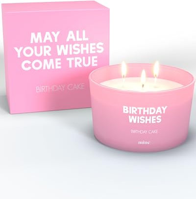 Birthday Wishes Candle - Birthday Cake Scented - Luxury 8oz Natural Soy Wax 3 Wick Candle - Birthday Gift for Women - Birthday Gift for Best Friend - Happy Birthday Candle - Premium Pink Gift Box