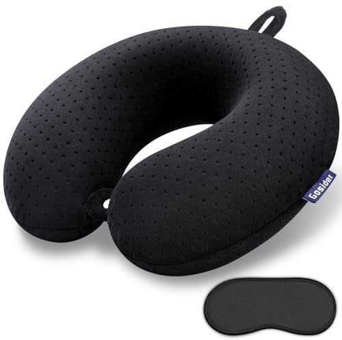 Gosider Schwarzes Reise-Nackenkissen Memory Foam Flugzeug Kissen für Hals und Kopf Unterstützung Weiches tragbares U-Form Nackenkissen für Flugzeug, Auto und Home Office Gebrauch