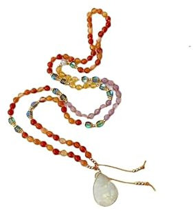LKBEADS Natural Carnelian, Citrine,Amethyst, mystic aura quartz 8mm 108 Mala Beads, Spiritual, Meditation Beads, Reiki, Japa Mala, Buddhist Prayer Beads, Yoga Bracelet, healing beads