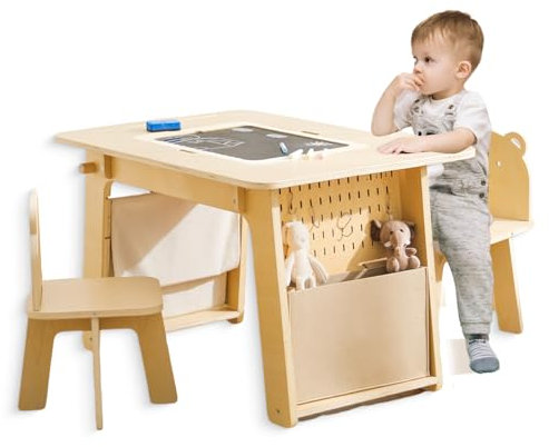 Promise Babe Kindertisch mit 2 Stühlen Kindersitzgarnitur Holz Kinderzimmertisch Stuhlsets Holz Tisch Stuhl Set Kindersitzgarnitur Kindertische Outdoor