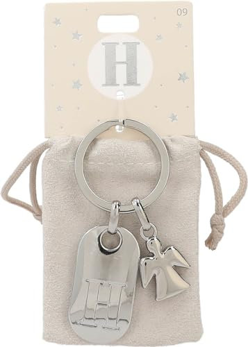 Depesche 11800-009 Porte-clés argenté avec Lettre H et Ange Gardien, Alliage de Zinc, Pochette en Velours colorée Incluse