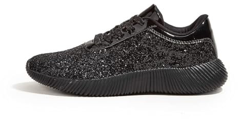 LUCKY STEP Damen Glitzer Turnschuhe Strass Sneaker Leichte Metallische Pailletten-Tennisschuhe (Schwarz, 11US-42EU-9UK)