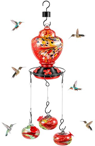 Beeveer Windspiel, Kolibri-Futterstation aus Glas, Kolibri-Futterstation zum Aufhängen, für den Außenbereich, Garten, Dekoration für draußen, Terrasse, Fenster, Zubehör, Gartengeschenk