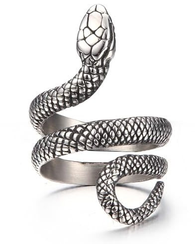 GTHIC Schlangenringe für Männer und Frauen, Gothic-Vintage-Ring, gewickelte Schlange, Kobra-Ring, Punk-Stil, Tierschlangenring, Schmuck, Geschenk, Silber, Größe 5