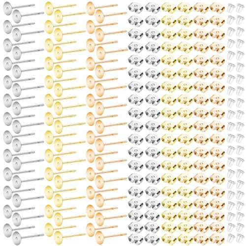800 Stück Ohrstecker Rohlinge, Ohrringe Edelstahl Ohrstecker Selber Machen, flache Ohrstecker, Ohrstecker Verschluss Stecker Flach Pad Ohrring, 4 mm Rohlinge Ohrring Rücken für DIY Schmuckherstellung