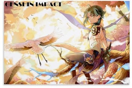 YBJDLO Genshin Impact-Poster, Xiao, Zimmer, Wohnzimmer, Dekor, moderne ästhetische Wandkunst, Geschenk für Freunde, Bett, ungerahmt, 20 x 30 cm