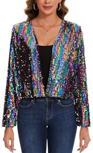 MINTLIMIT Cardigan Damen Pailletten Elegant Offene Cardigan Metallic Langarm Bolero Festlich (Mehrfarbig S)
