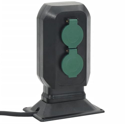 vidaXL Enchufe de Exterior con estaca 4 vías Negro Verde 15,5x11x24 cm, Toma de Corriente Exterior, Toma de Corriente de jardín, Toma de Corriente de Exteriores