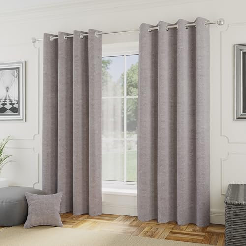 Enhanced Living Royale Boucle Grey Eyelet Curtains 66 x 72 inch (168x183cm) Pair of Room Darkening Thermal Noise Reducing Curtains for Bedroom and Living Room