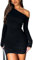 Navneet Women Off Shoulder Mini Dress Ruched Long Sleeve Bodycon Dress Sexy Party Dresses Going Out Clubbing Black S