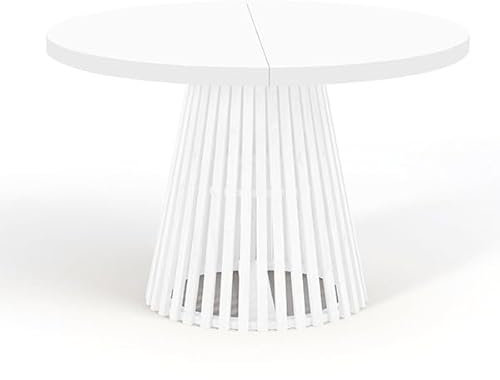 Dekori Möbel Runder Ausziehbarer Tisch für Esszimmer, Dover - Industrial/Loft Still mit Lamellenbeine, Durchmesser Varianten : von 90 bis 220 cm (Weiß, 90/140)