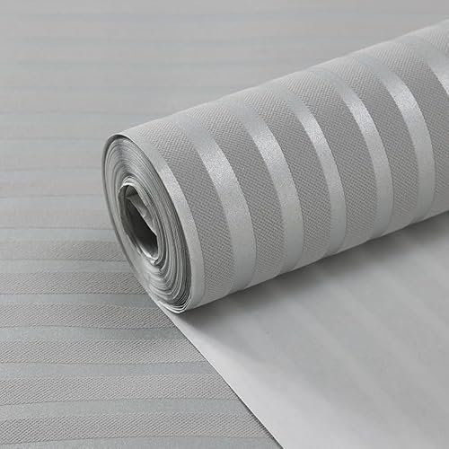 Tarwanear Silver Gray Wallpaper Glitter Stripe Textured Wallpapers 3D Flocking Embossed Non-Woven Wall Paper Roll for Livingroom Hall Bedroom and Hallway