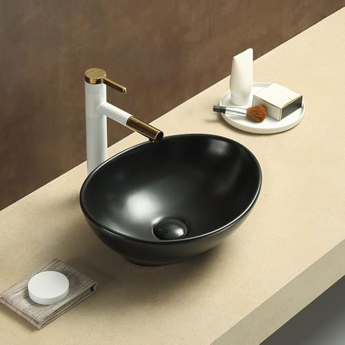 MILANO Graphite Oval Countertop Bathroom Basin Sink 405 x 330mm | Ceramic Construction. Oval Design. Contemporary Style. Countertop Installation. Not Fitted With Tap Holes.