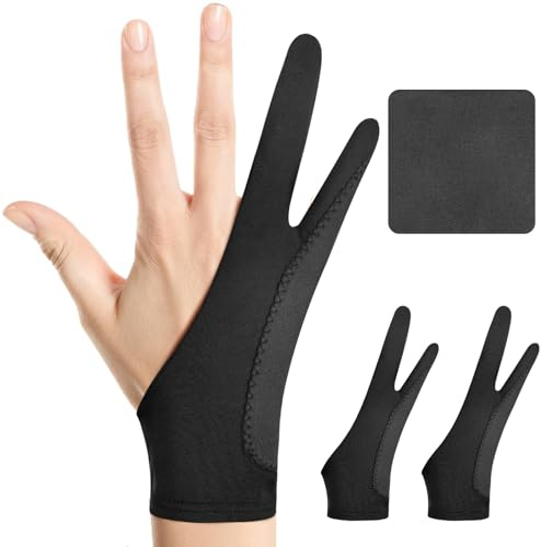Artist Drawing Glove: 3-Layer Palm Rejection for iPad & Drawing Tablets | Smooth-Glide & Breathable for Digital Art & Paper Sketching, Two-Finger Design, Fits Left & Right Hand, 2-Pack+Cleaning Cloth