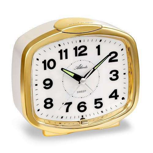 Atlanta Lauter Glockenwecker mit Nachtlicht dauerhafte Beleuchtung Lichtsensor Quarzwecker ohne Ticken - 2155/9 Gold/Beige
