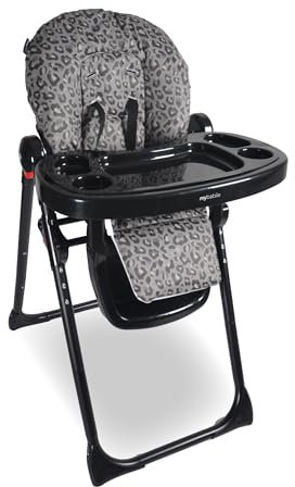 My Babiie MBHC8 Premium Highchair – Adjustable, 3 Recline Positions, 6 Height Settings, Removable Tray, Padded Seat, Foldable, for Toddler, from 6 Months to 3 Years (15kg) – Black Leopard