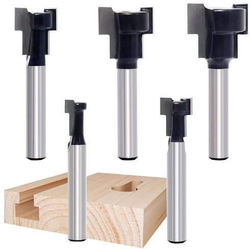 5pcs Keyhole Bit Set, 1/4-Inch Shank, 8.5-10.5-13.5-17.5-19.5mm Cut Diameter Keyhole Router Cutter Bit,T-Track Slotting Milling Cutters