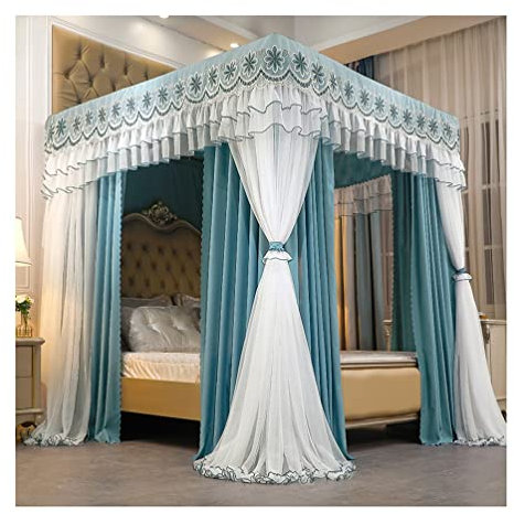 XRPOUXMTE Betthimmel, Moskitonetz für Zwillings-, Queen-Size- und King-Size-Zimmer, Prinzessinnenzimmer, europäischer Palast, Bettvorhang, Schlafzimmerdekoration (blau, 180 x 200 x 200 cm)