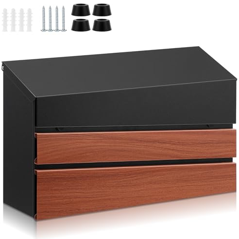 Yaocom Briefkastenverriegelung für den Außenbereich, groß, Holzfarbe, keine | Briefkästen aus verzinktem Stahl, 40 x 25 x 11 cm, rostfreies Metall, modernes Design, Montagematerial im Lieferumfang