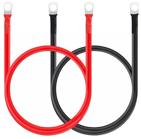 2 Pcs 30cm Battery Inverter Cables, 16mm² 5AWG 12V Battery Cable, Heavy Duty Rubber Cable with Ring Terminals, Copper Flexible Wire for Solar, RV, Marine, Motorcycle, Automotive Applications (M8)