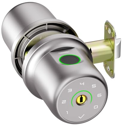 ThorBolt Serrure de porte à empreintes digitales avec clavier biométrique bouton de porte autobloquant 4 piles alcalines AAA Serrure de porte intérieure pour chambre à coucher, garage, bureau, porte