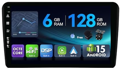 [6G+128G,Octa-Core] - MSD Autoradio für Audi A3 8P 8PA S3 RS3 2003-2013 | Android 15 GPS Navi Radio | CarPlay Android Auto Lenkradsteuerung Dual-Band WiFi DSP DAB | Rückfahrkamera MIC | 2 Din 9 Zoll