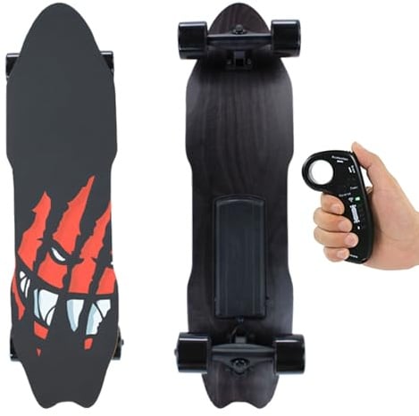 Oiyekntd Elektrisches Skateboard mit Fernbedienung, verschleißfesten PU-Rollen, 7-lagigem Ahornholz, 25 km/h Höchstgeschwindigkeit, Outdoor-Sport-Skateboard für Erwachsene aus Ahornholz für Fahrten C