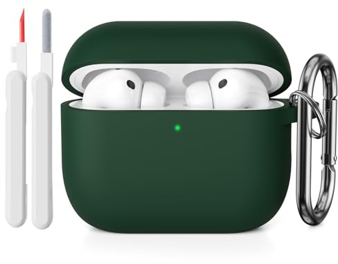 KOKOKA Silikon Hülle für AirPods Pro 3 2025 mit Reinigungsset, Dark Green | Stoßfeste Weiche Dünne Silikon Schutzhülle Case Kompatibel mit AirPods Pro 3. Generation mit Cleaner Kit & Karabiner